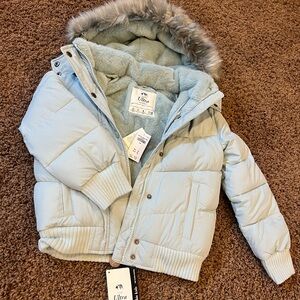 **SOLD** Abercrombie Kids Sky Blue Puffer Jacket with Faux Fur Trim